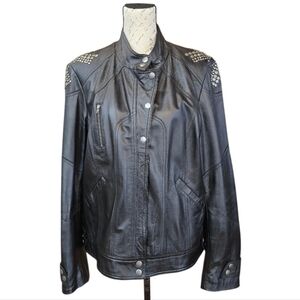 Tribal Black Studded Leather Moto Indspired Jacket XL